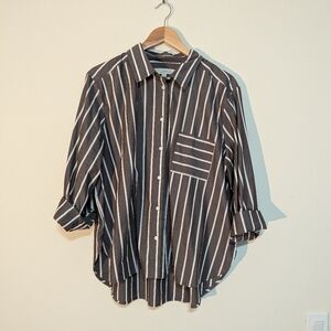 LOFT Striped Button Down Shirt - Brown And Cream Size XL NWOT
